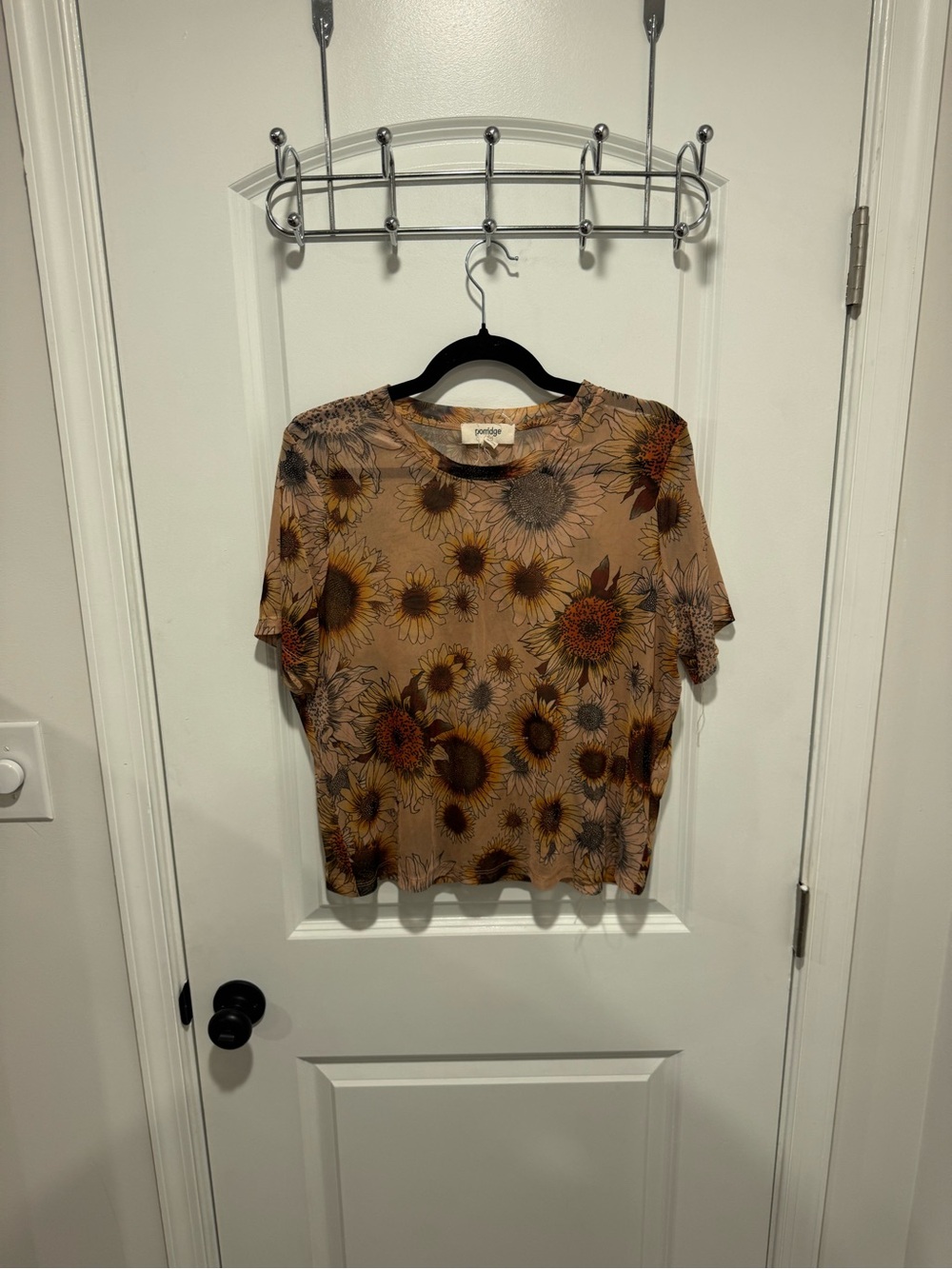 Anthropologie Sunflower Print Short Sleeve Tee - Tan and Brown